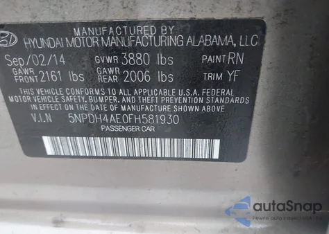 2015 Hyundai Elantra Se z USA, uszkodzony, nr VIN 5NPDH4AE0FH581930